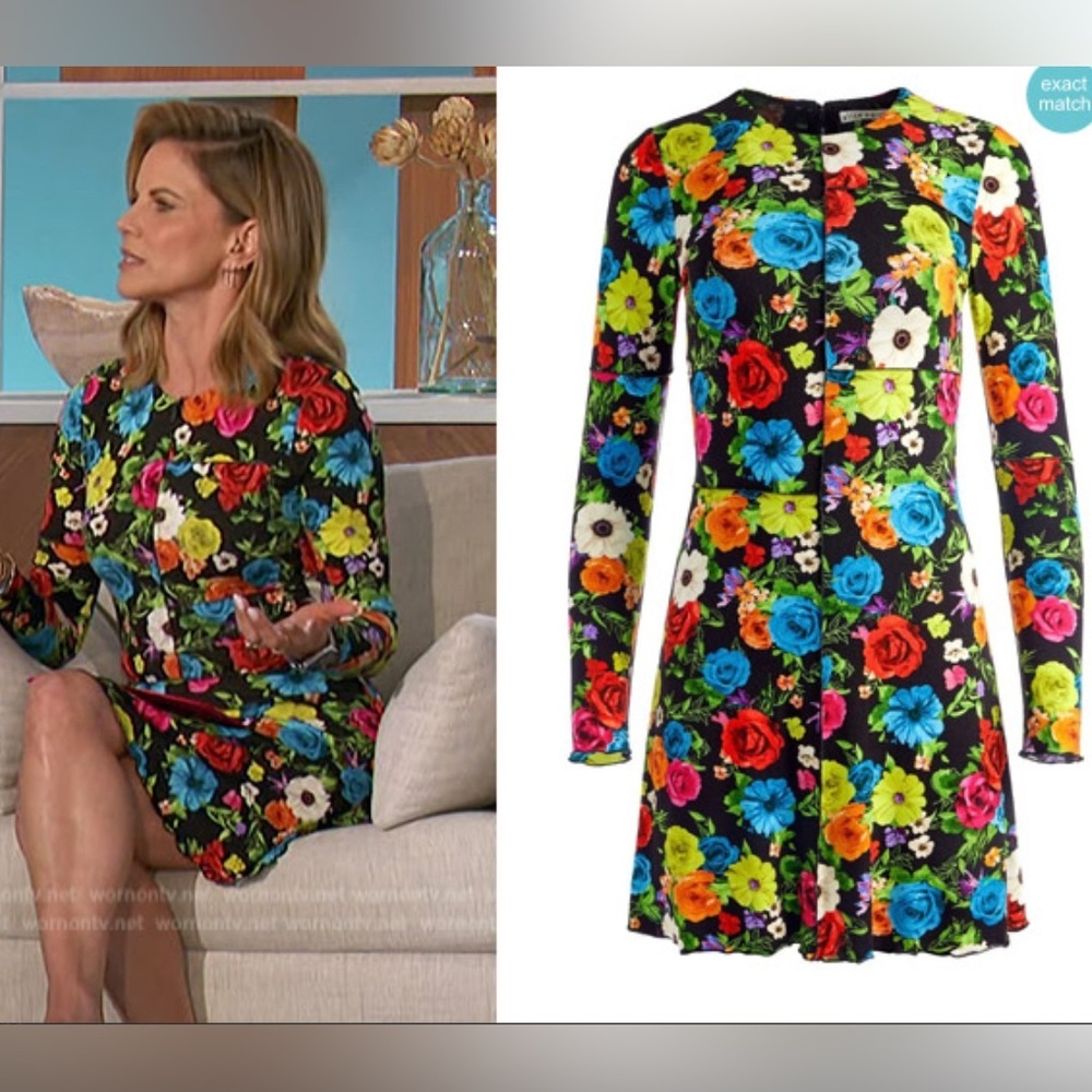 Alice + Olivia Black Floral Long Sleeve Mini Dress